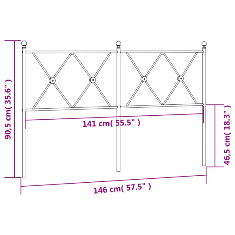 Tăblie de pat metalică, alb, 140 cm