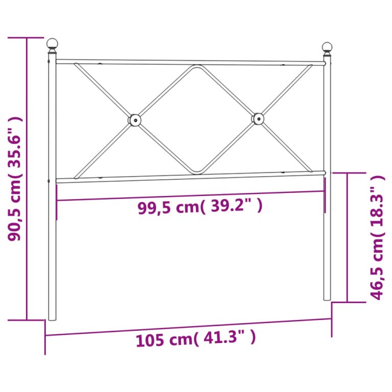 Tăblie de pat metalică, negru, 100 cm