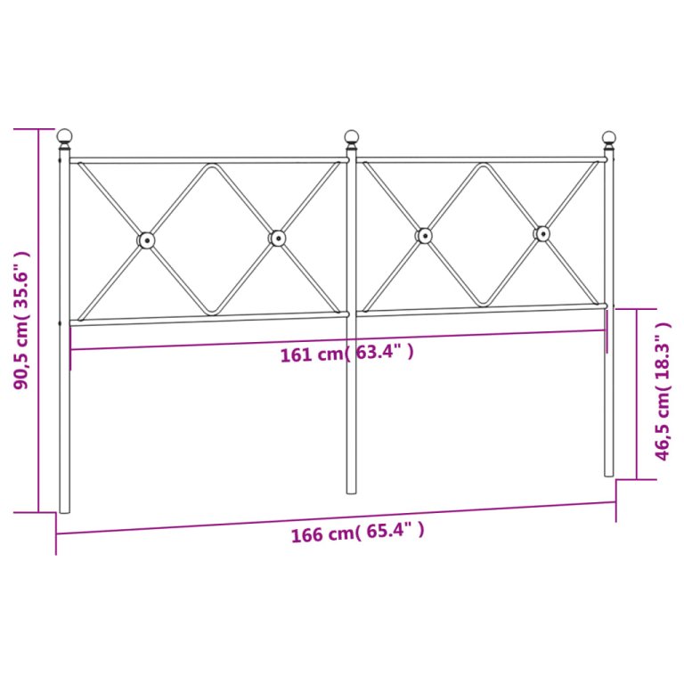 Tăblie de pat metalică, alb, 160 cm