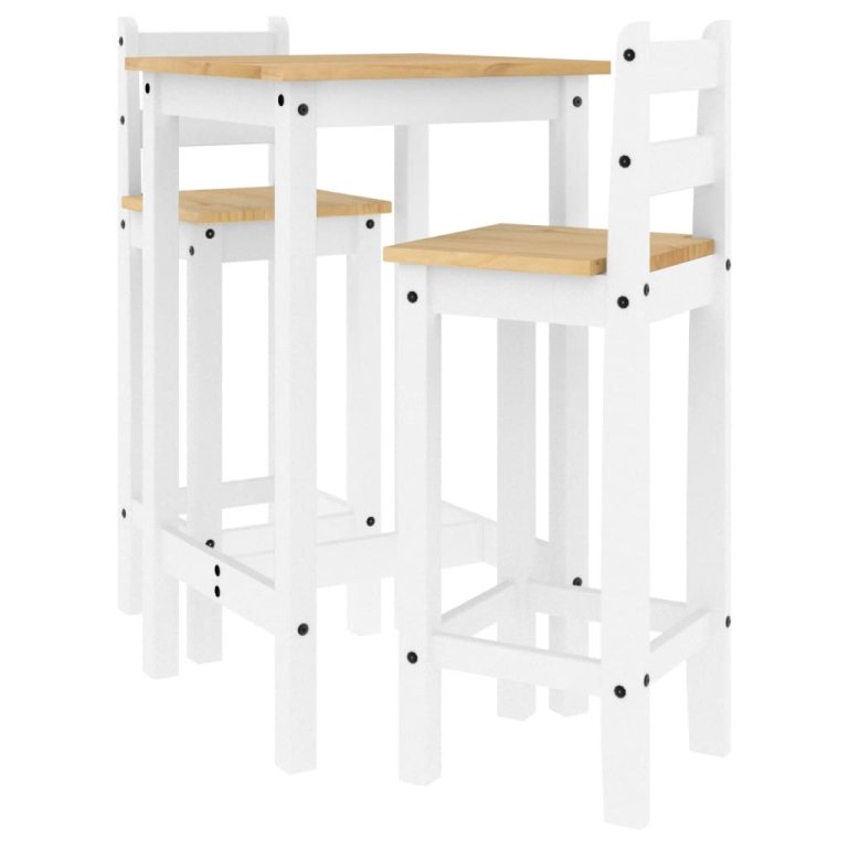 Set mobilier de bar, 3 piese, alb, lemn masiv de pin