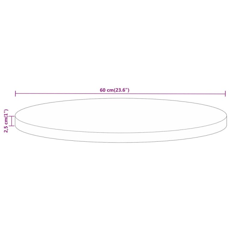 Blat de masă rotund, Ø 60x2,5 cm, lemn masiv de mango brut