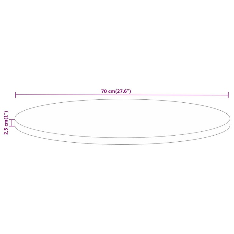 Blat de masă rotund, Ø 70x2,5 cm, lemn masiv de mango brut