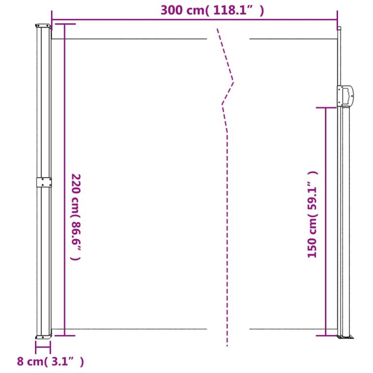 Copertina laterală retractabilă, alb, 220x300 cm