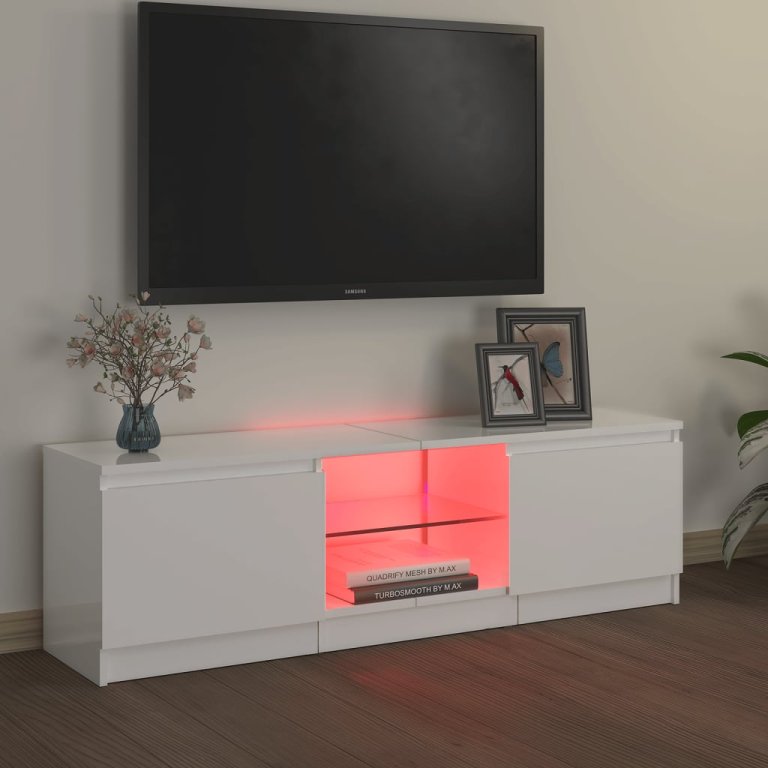 Comodă TV cu lumini LED, alb extralucios, 120x30x35,5 cm