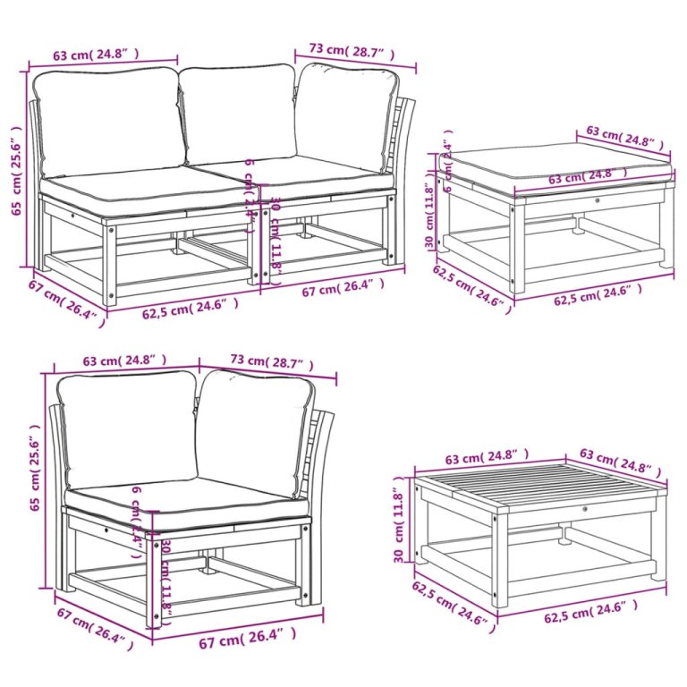 Set mobilier grădină cu perne, 10 piese, lemn masiv acacia