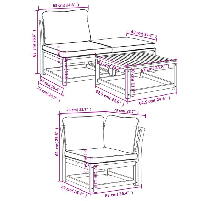 Set mobilier de grădină cu perne, 4 piese, lemn masiv de acacia