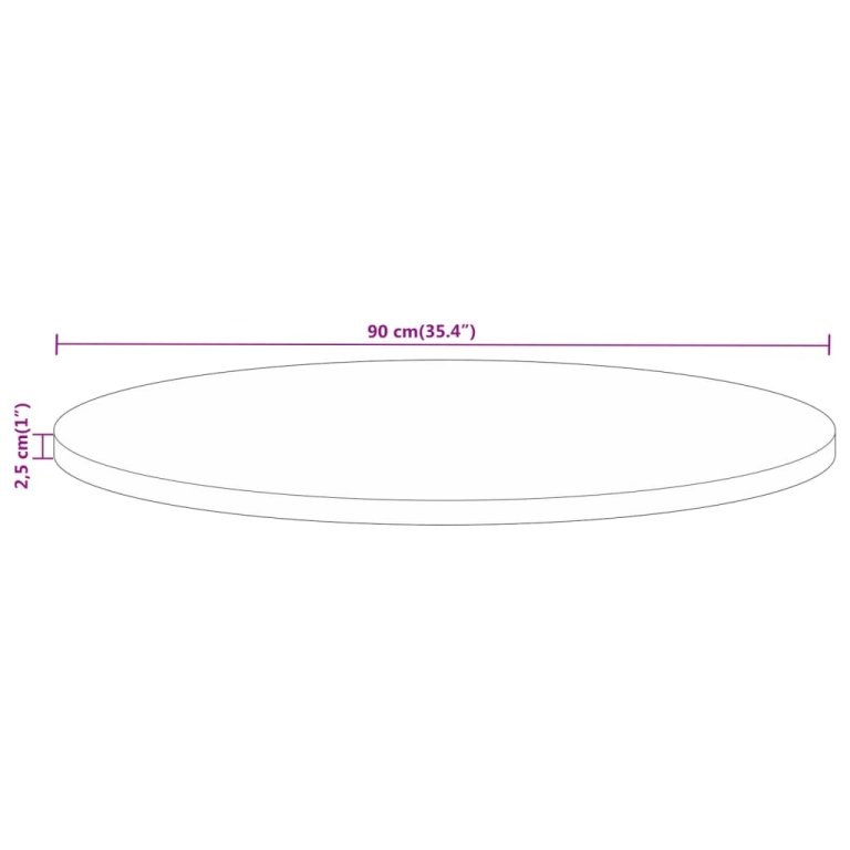 Blat de masă rotund, Ø 90x2,5 cm, lemn masiv de mango brut