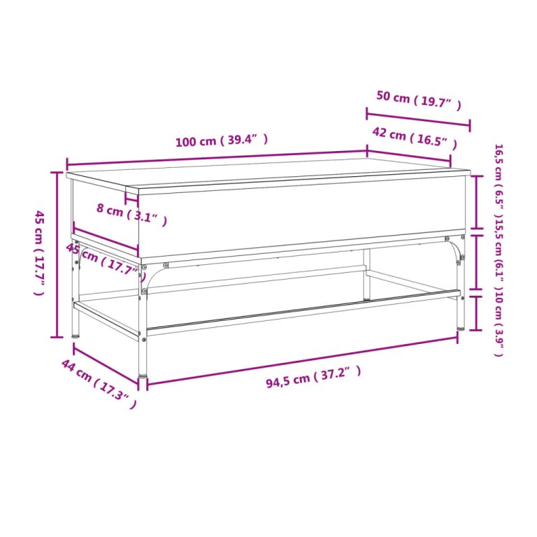 Măsuță cafea stejar sonoma 100x50x45 cm lemn prelucrat și metal