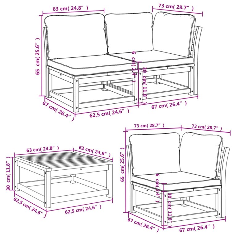 Set mobilier grădină cu perne, 6 piese, lemn masiv acacia