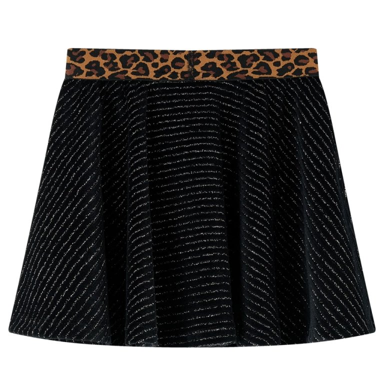 Fusta de copii cu talie tip leopard, negru, 128