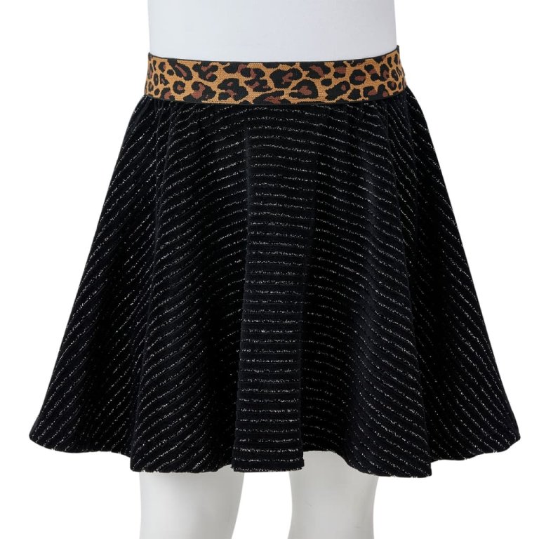 Fusta de copii cu talie tip leopard, negru, 128