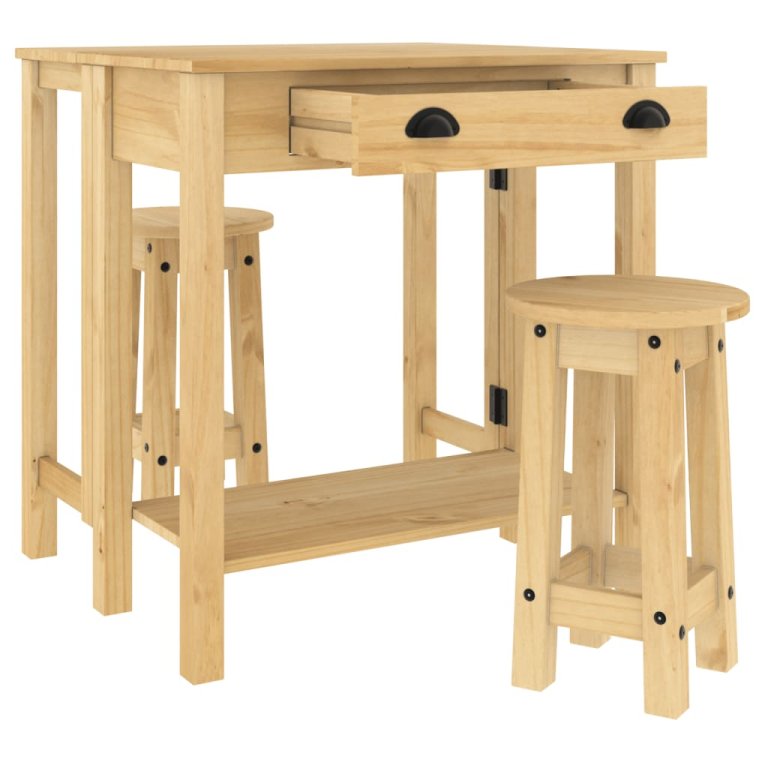 Set mobilier de bar, 3 piese, lemn masiv de pin