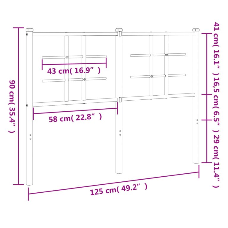 Tăblie de pat metalică, alb, 120 cm