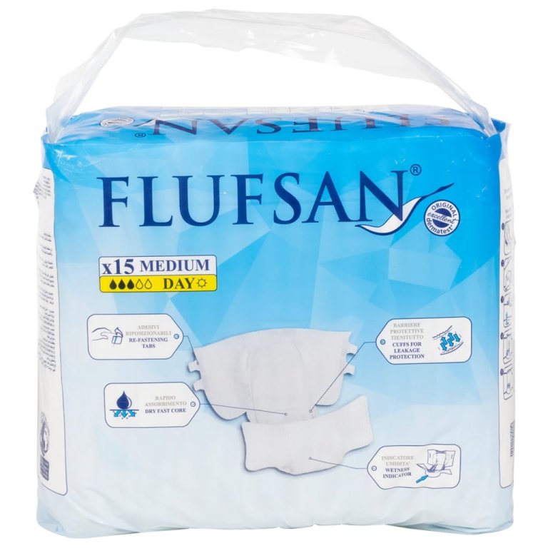 Flufsan Scutece pentru adulți de unică folosință, 15 buc., mărimea M