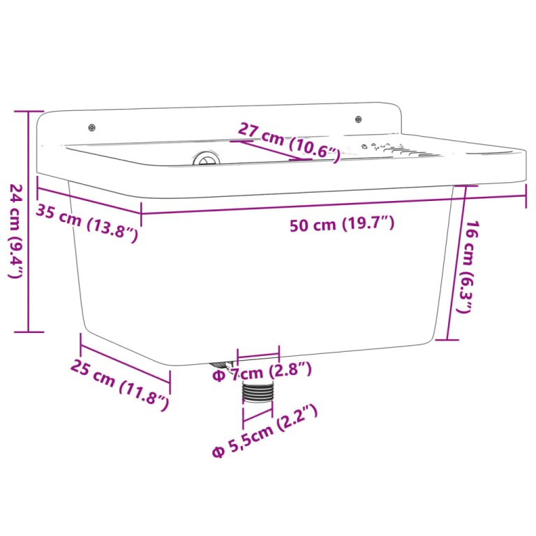 Chiuvetă lavoar pentru montare pe perete gri 50x35x24 cm rășină