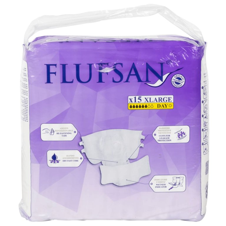 Flufsan Scutece pentru adulți de unică folosință, 15 buc., mărimea XL