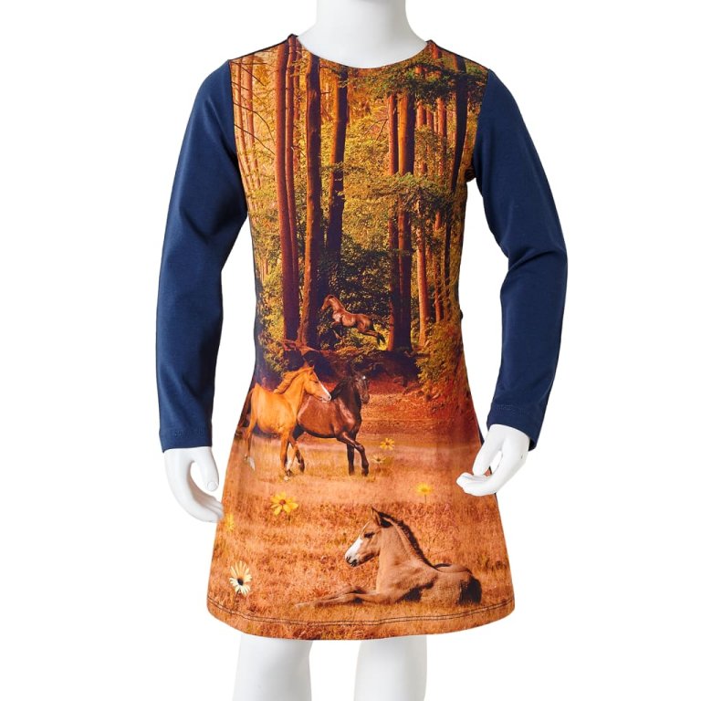 Rochie pentru copii cu mâneci lungi, bleumarin, 116