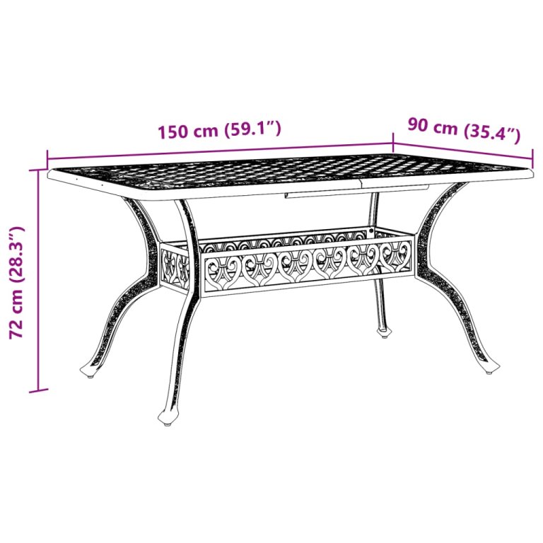 Masă de grădină, alb, 150x90x72 cm, aluminiu turnat