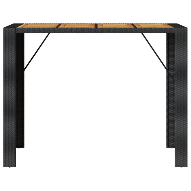 Masă bar grădină blat lemn acacia negru 145x80x110 cm poliratan