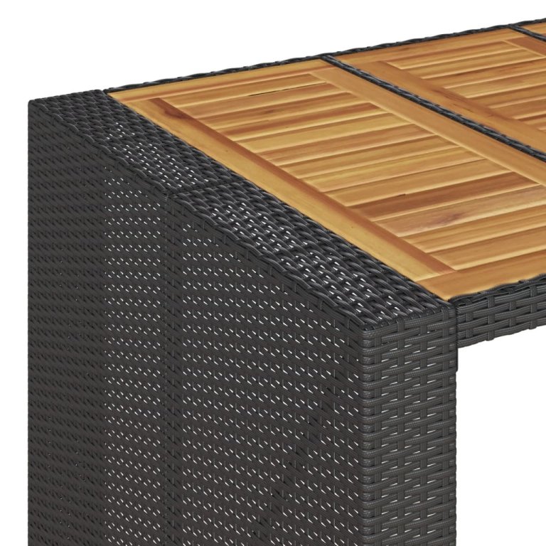 Masă bar grădină blat lemn acacia negru 145x80x110 cm poliratan