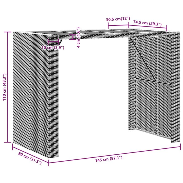 Masă bar grădină blat lemn acacia negru 145x80x110 cm poliratan