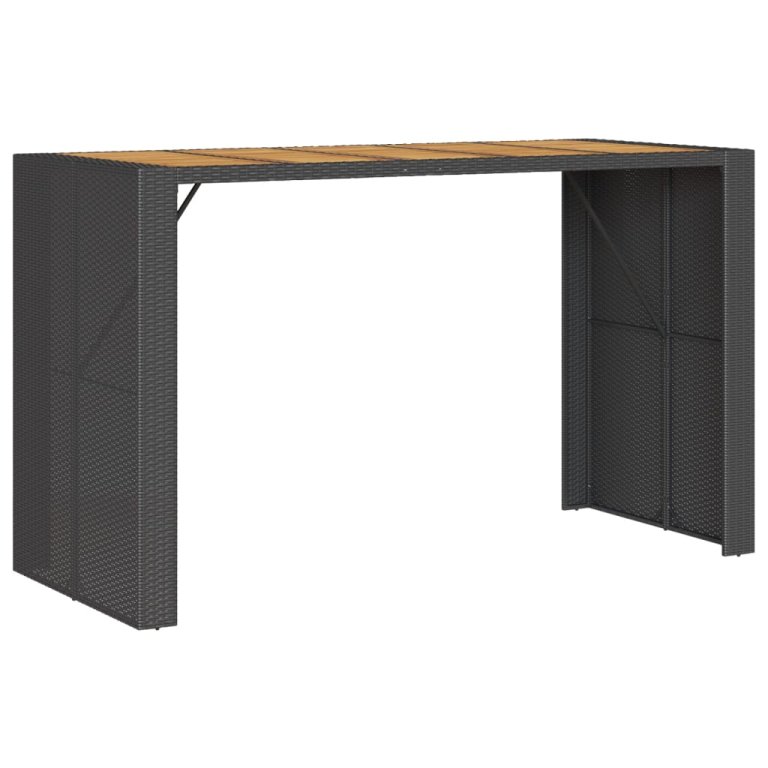 Masă bar grădină blat lemn acacia negru 185x80x110 cm poliratan