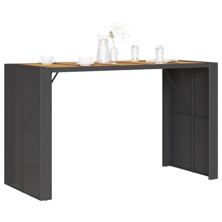 Masă bar grădină blat lemn acacia negru 185x80x110 cm poliratan