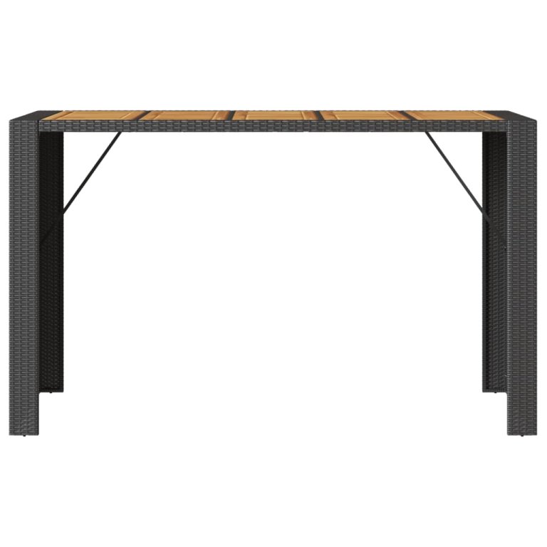 Masă bar grădină blat lemn acacia negru 185x80x110 cm poliratan