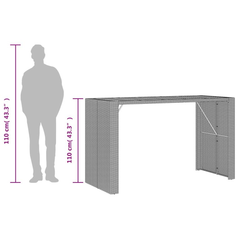 Masă bar grădină blat lemn acacia negru 185x80x110 cm poliratan