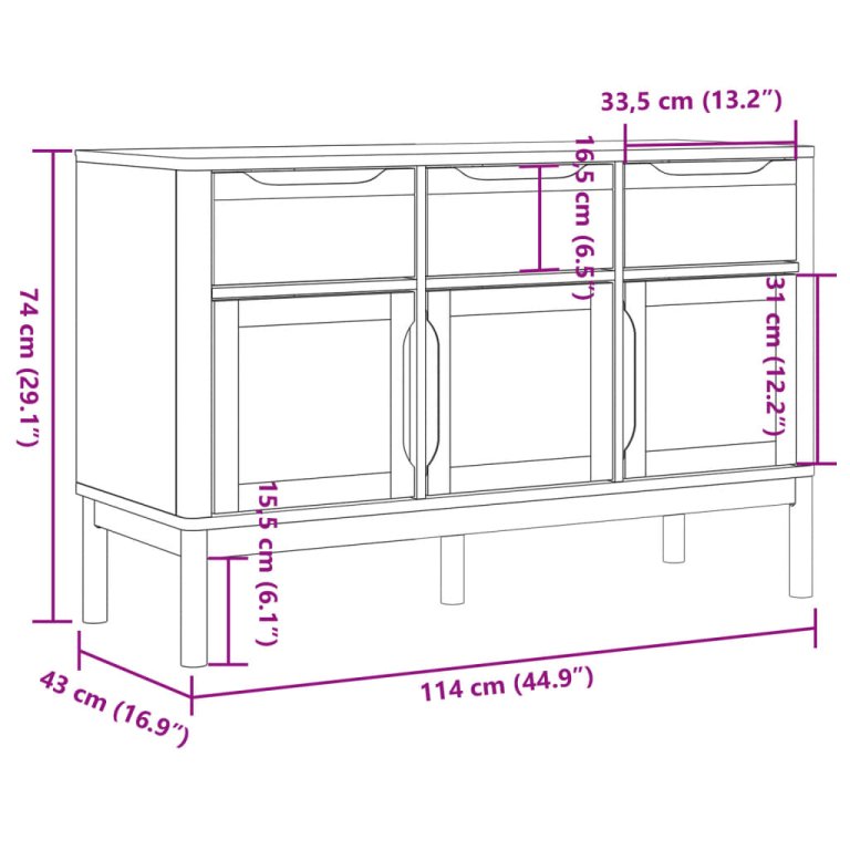 Dulap FLORO, gri, 114x43x74 cm, lemn masiv de pin