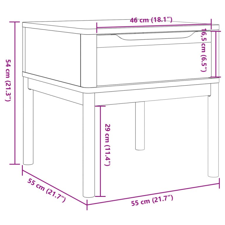 Măsuță de veioză FLORO alb 55x55x54 cm lemn masiv pin