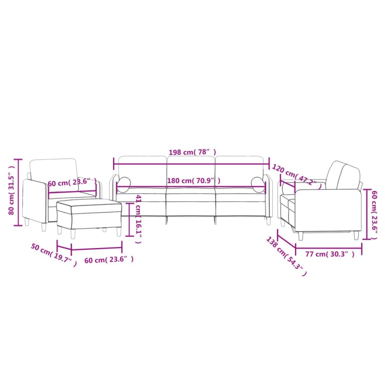 Set canapea cu perne, 4 piese, gri deschis, catifea