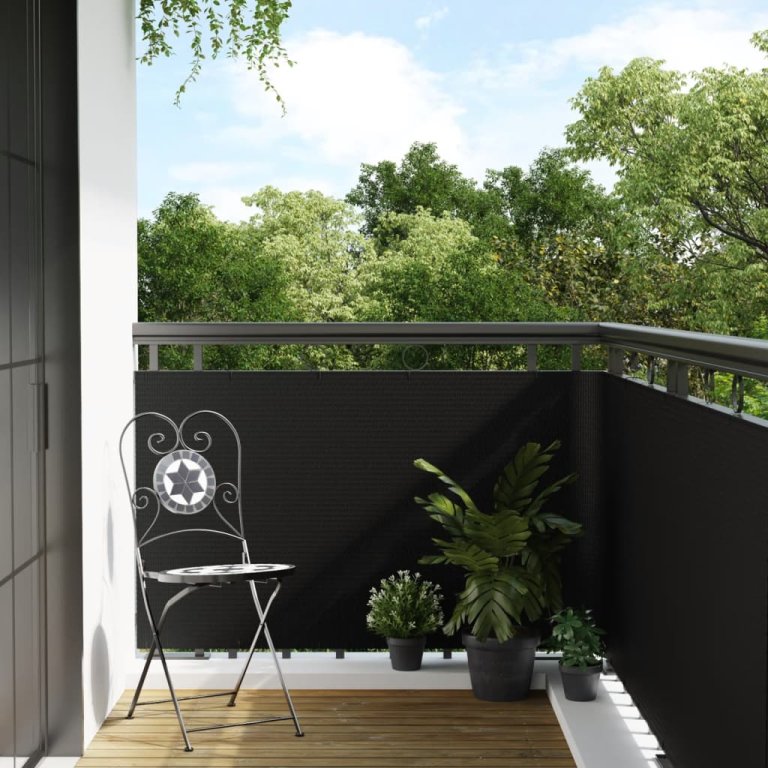 Paravan pentru balcon, negru, 500x90 cm, poliratan