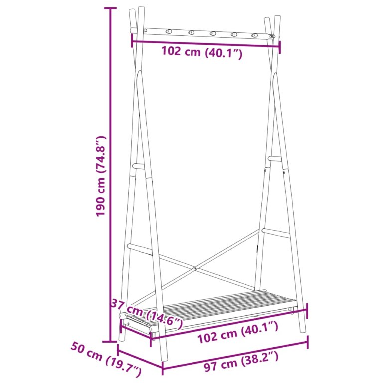 Cuier pentru haine cu raft, 102x50x190 cm, bambus