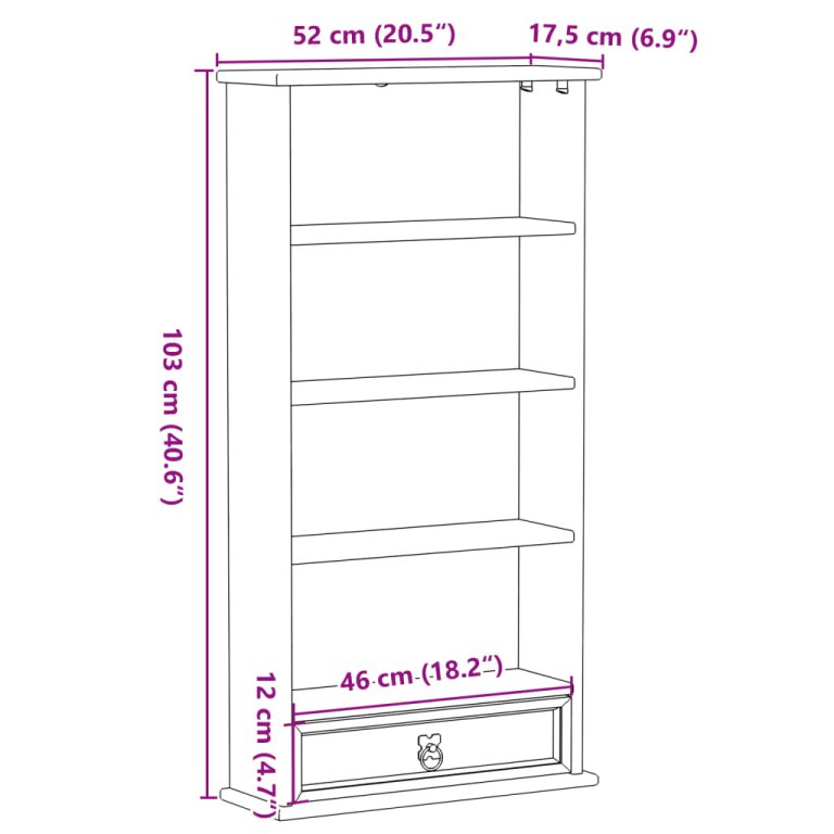 Dulap de CD-uri „Corona”, 52x17,5x103 cm, lemn masiv de pin