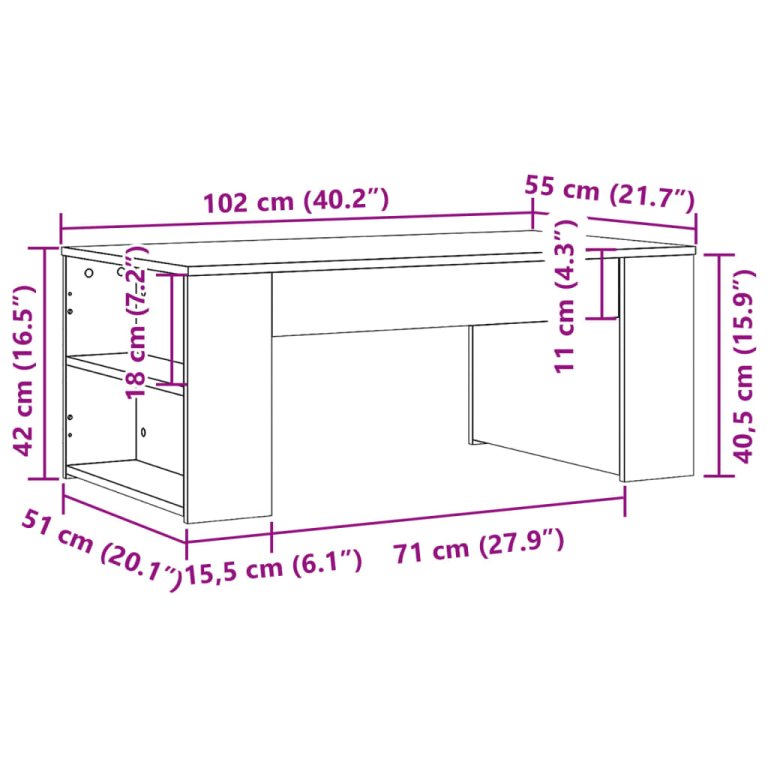 Măsuță de cafea, gri beton, 102x55x42 cm, lemn prelucrat