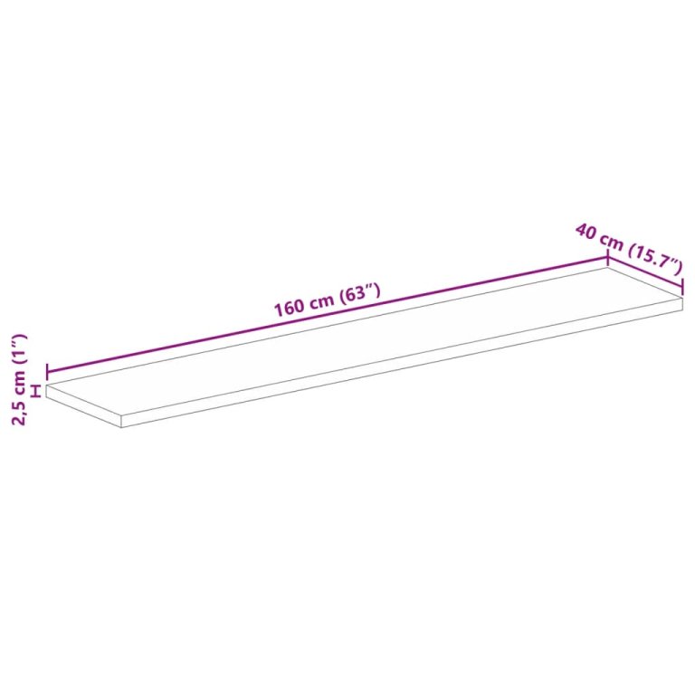 Blat masă 160x40x2,5 cm lemn solid dreptunghiular de acacia