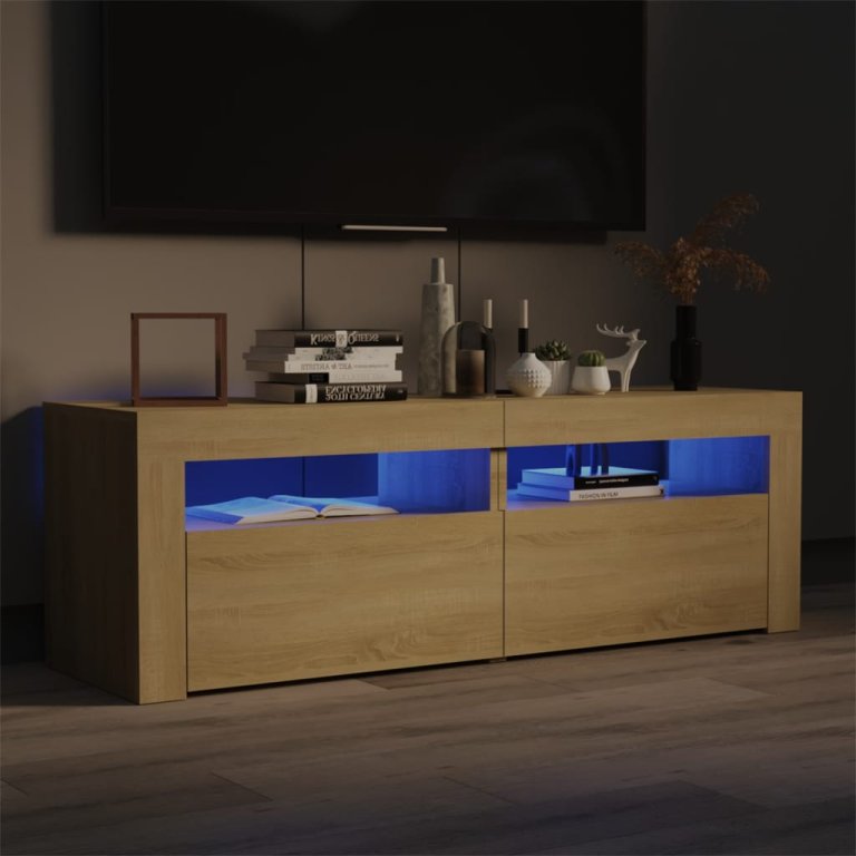 Comodă TV cu lumini LED, stejar Sonoma, 120x35x40 cm