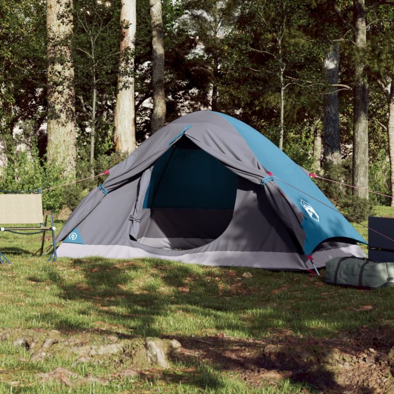 Cort de camping cupolă pentru 4 persoane, albastru, impermeabil