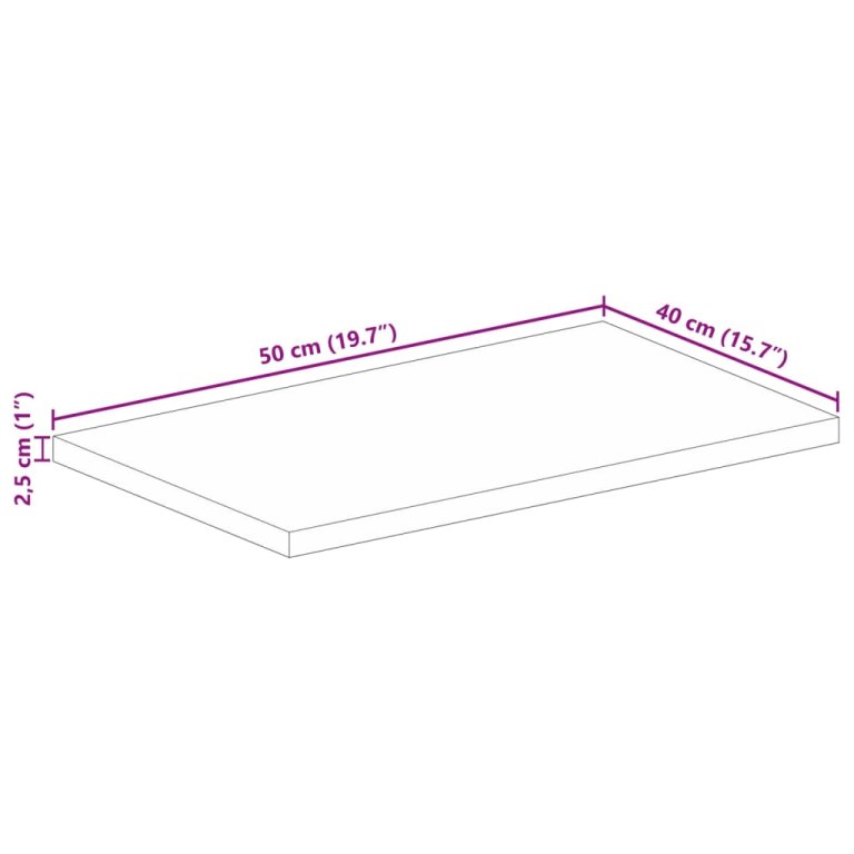 Blat masă 50x40x2,5 cm lemn masiv dreptunghiular de mango