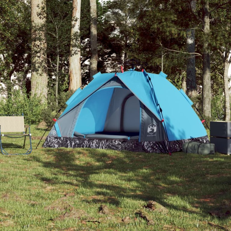 Cort de camping cupolă 3 persoane, setare rapidă, albastru