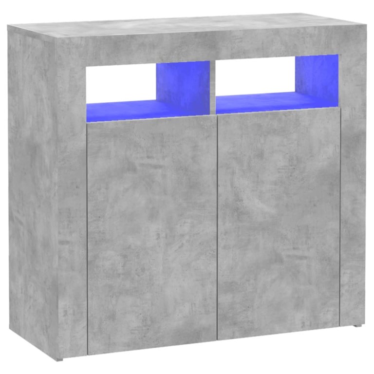 Servantă cu lumini LED, gri beton, 80x35x75 cm