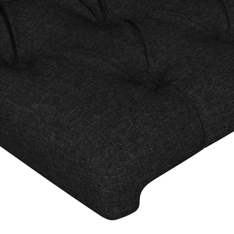 Tăblie de pat cu LED, negru, 163x16x118/128 cm, textil