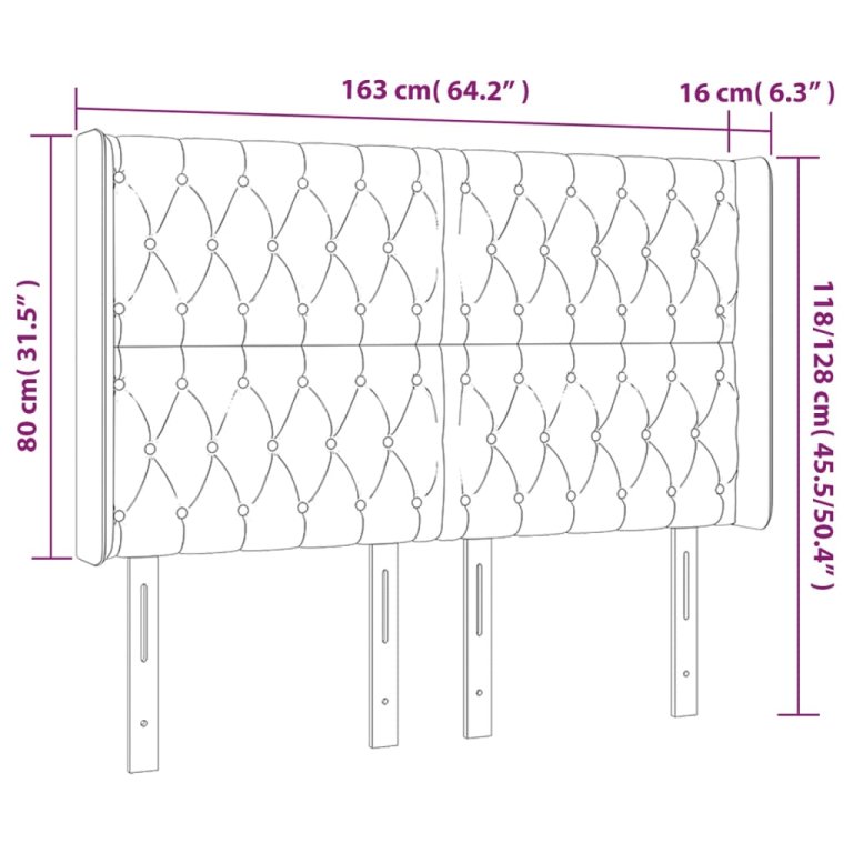 Tăblie de pat cu LED, negru, 163x16x118/128 cm, textil