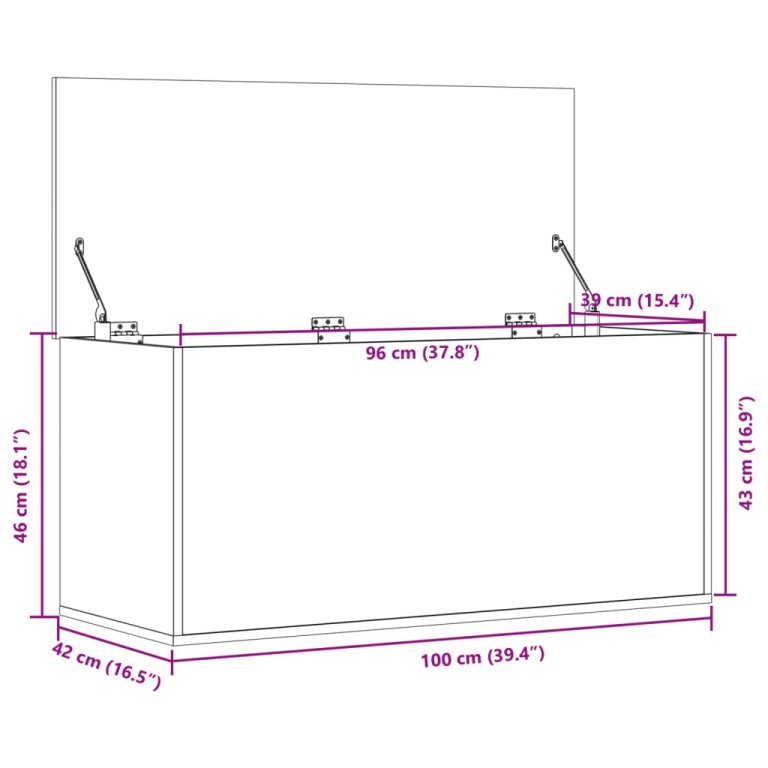 Cutie de depozitare, stejar maro, 100x42x46 cm, lemn prelucrat