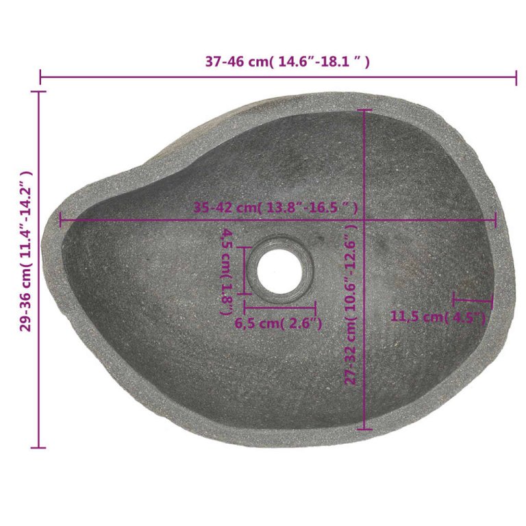 Chiuvetă din piatră de râu, (37-46)x(29-36) cm, oval