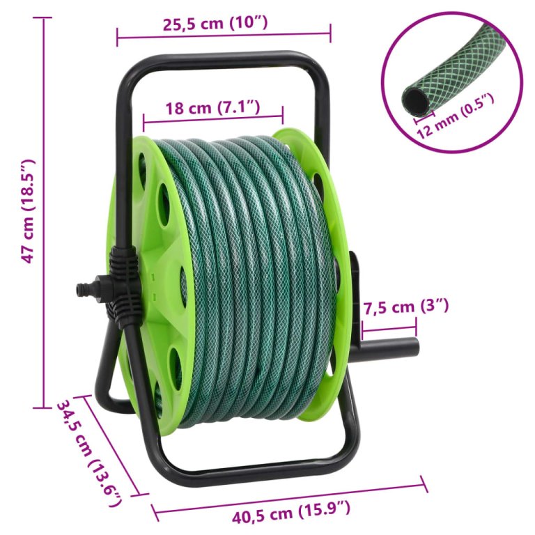 Tambur pentru furtun autonom, verde, cu furtun PVC de 30 m