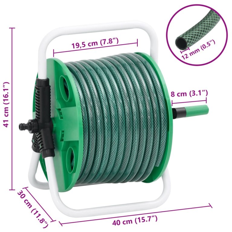 Tambur pentru furtun autonom, verde, cu furtun PVC de 30 m