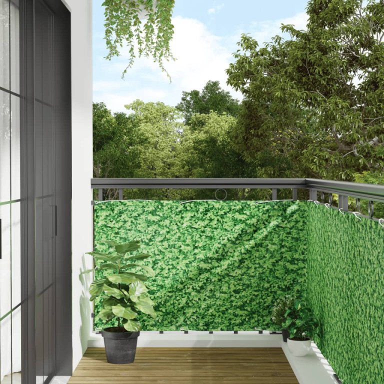 Paravan de balcon cu aspect de plantă, verde, 300x90 cm, PVC