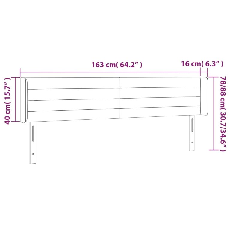 Tăblie de pat cu LED, gri închis, 163x16x78/88 cm, catifea